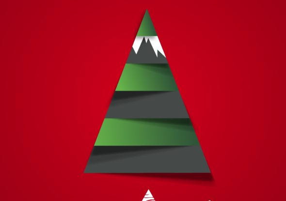 Buone feste card natalizia social design rosso albero di natale montagna Federbim